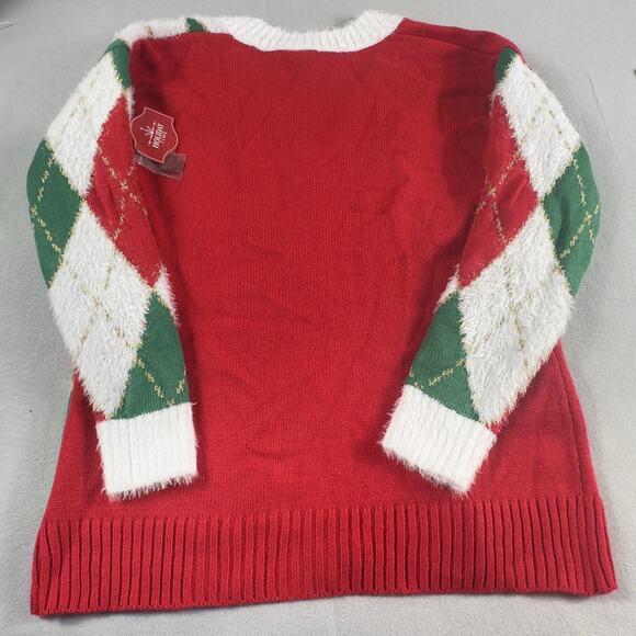 Holiday Time Women’s Christmas Argyle Gnome Cardigan Sweater S Red Green White - Picture 9 of 14